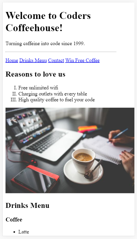 Sample output from Coders Coffeehouse charset and viewport lesson